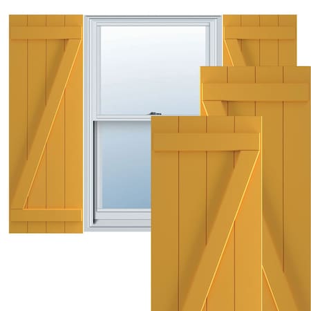 True Fit PVC, Four Board Joined Board-n-Batten Shutters W/Z-Bar, Turmeric , 21 1/2W X 68H